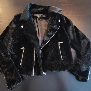 Foxblood On The Prowl Moto Black Faux Fur Jacket, Small